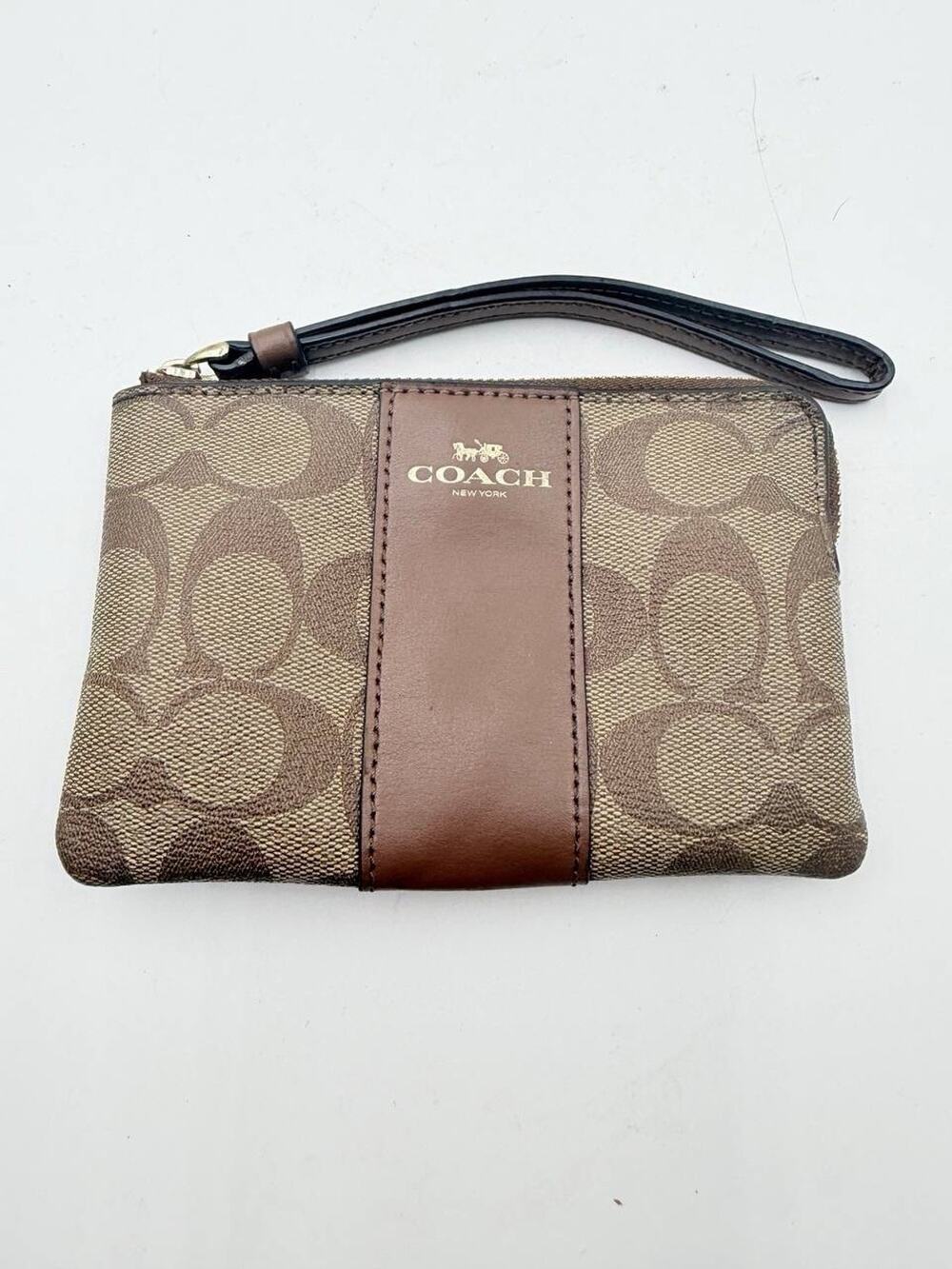 Authentic Coach Signature Corner Zip Wristlet